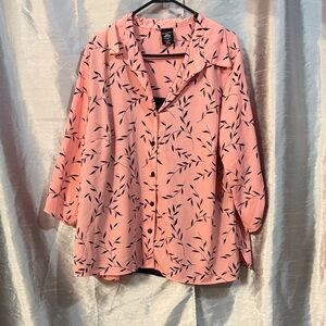 George Pink Button Down Shirt with Black Leaf Pattern
